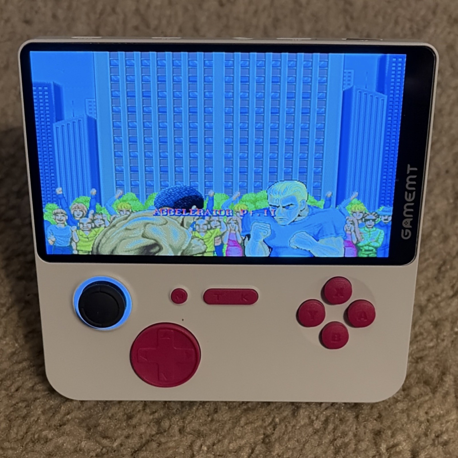 GAMEMT Handheld Video Game Console White Pink Stand HDMI USB Multiple Games