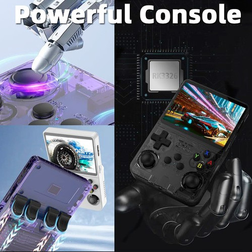 R36S 128gb Handheld Game Console – Black, Purple – Retro Emulator w/ 25k+ Games