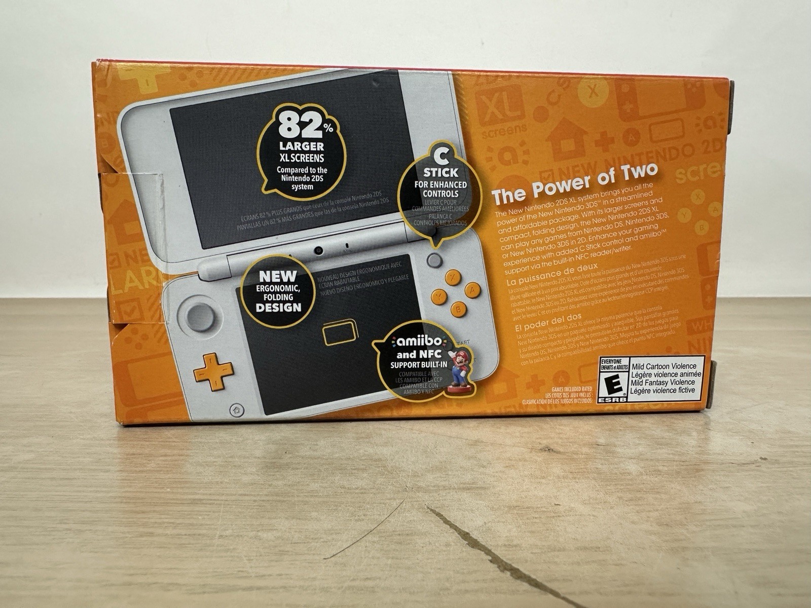 OEM USA Nintendo 2DS XL White & Orange Console System w/ Box, Charger & Inserts
