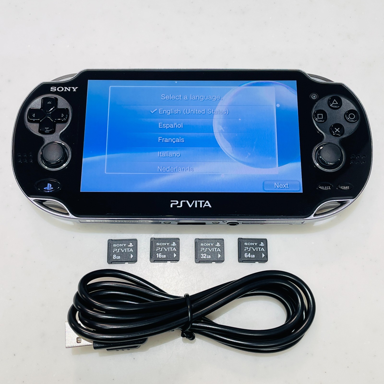 PS Vita Fat 1000 1100 OLED Crystal Black Console USB Charger Select Memory Card