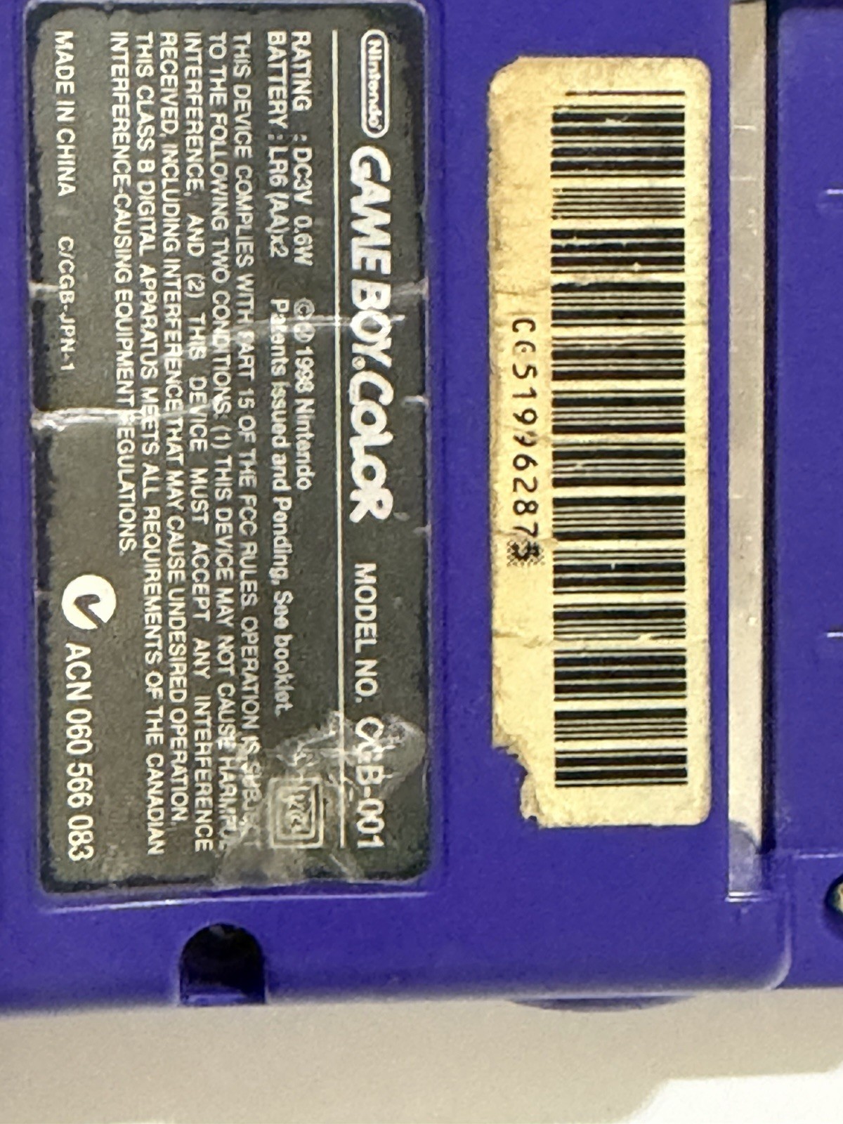 Vintage 1998 Nintendo Game Boy Color Pokémon Grape Console With Case
