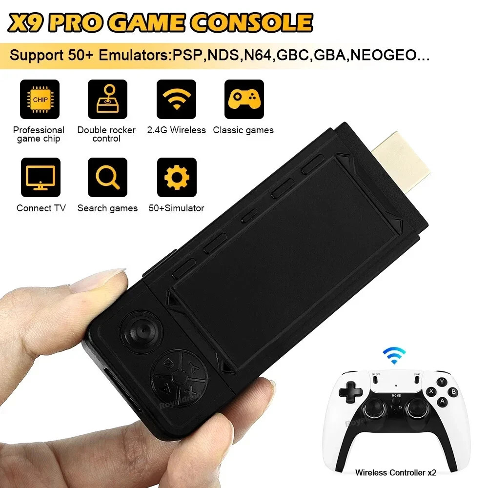 X9 PRO 4K Retro Game Stick TV Console 128G – 40k+ Built-in Games, Dual 2.4G