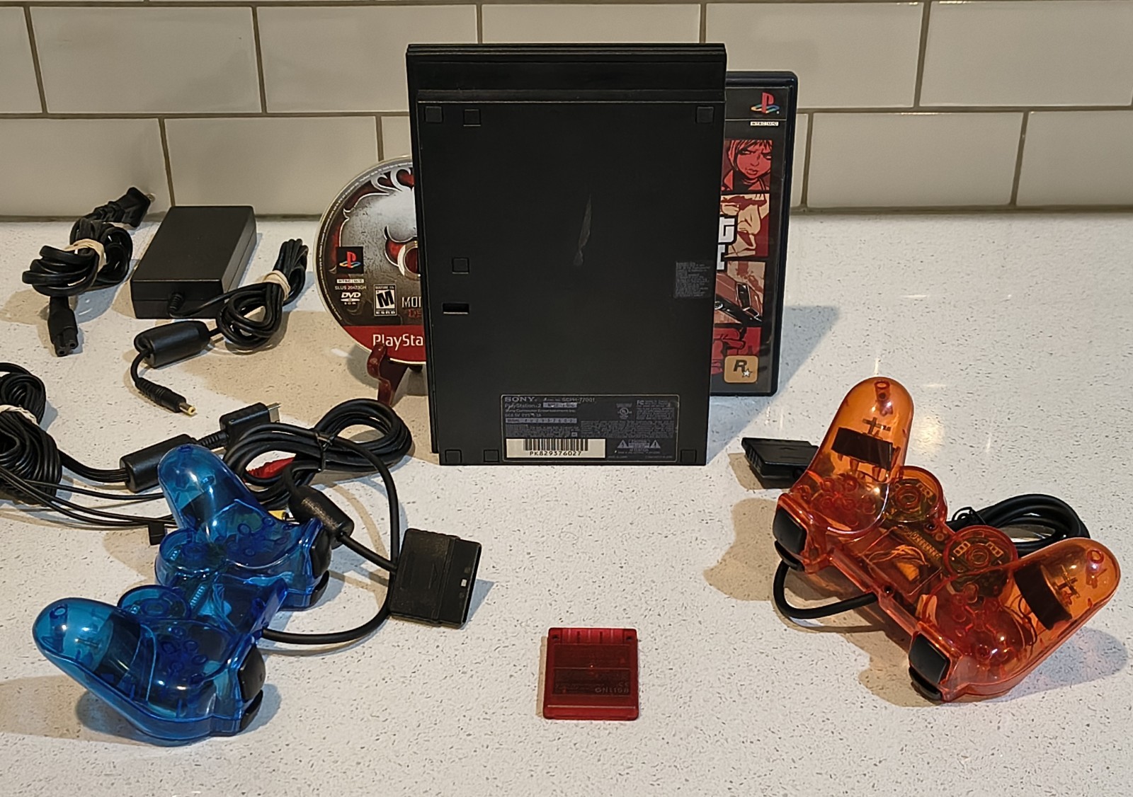 Sony PlayStation 2 PS2 Slim SCPH-77001 Console + Games, New Controllers – TESTED