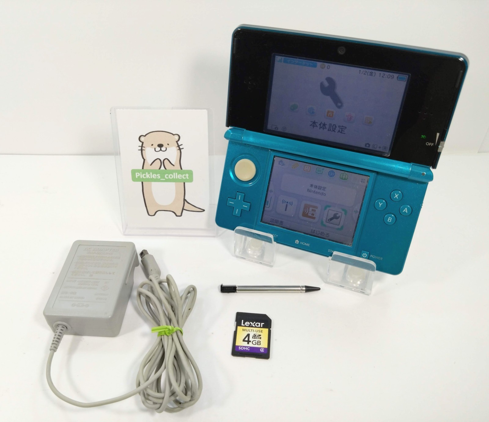 3DS Aqua Blue CTR-001 w/Charger 4GB Language Japanese Tested Nintendo 0525C