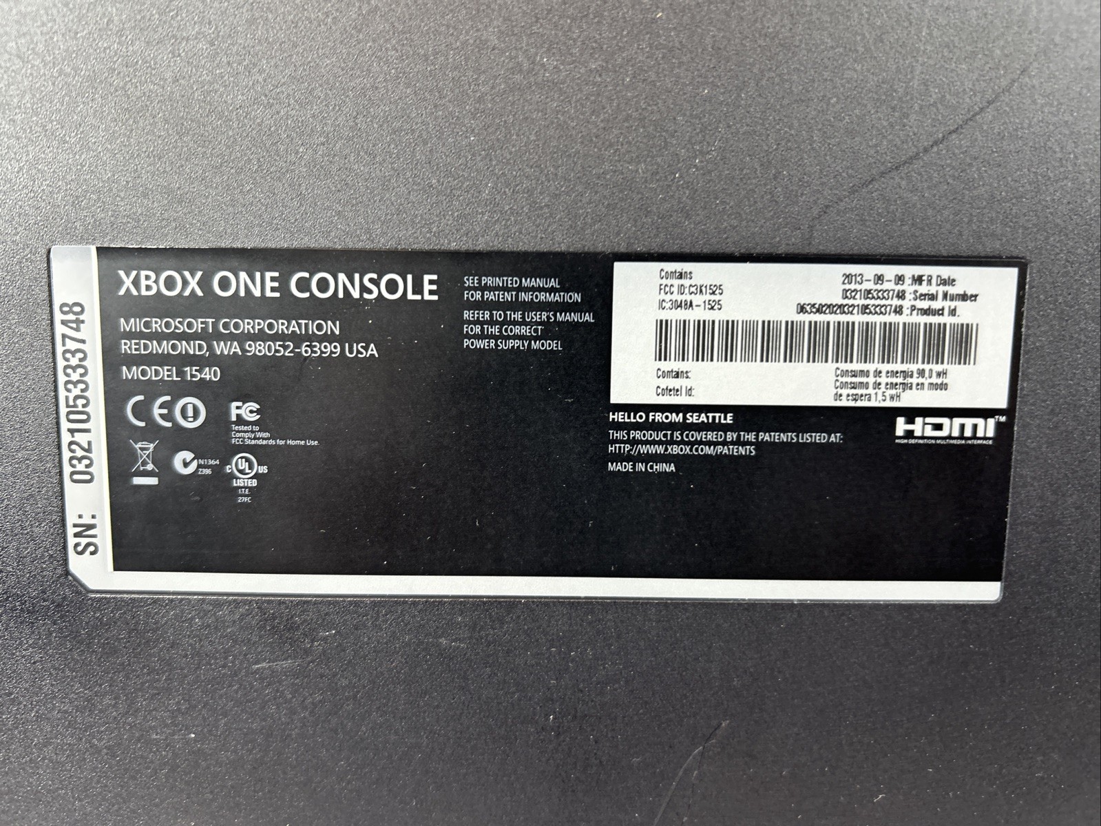 Xbox One Original Pre Release Console Bundle Model 1540 MFR Date 2013/9/9 Tested