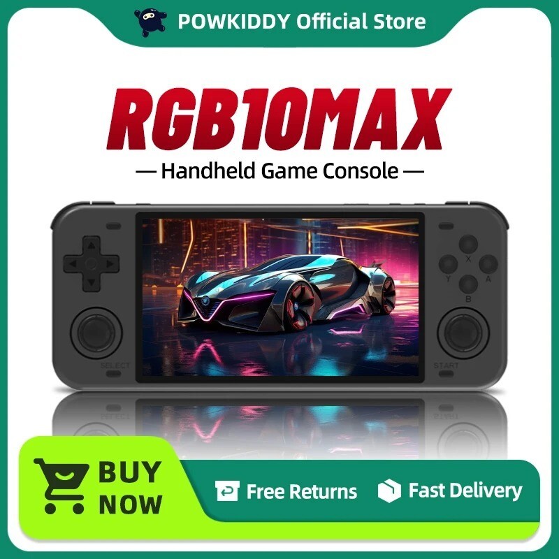 PowKiddy RGB10 – Max Handheld Game Console – Brand New – Black