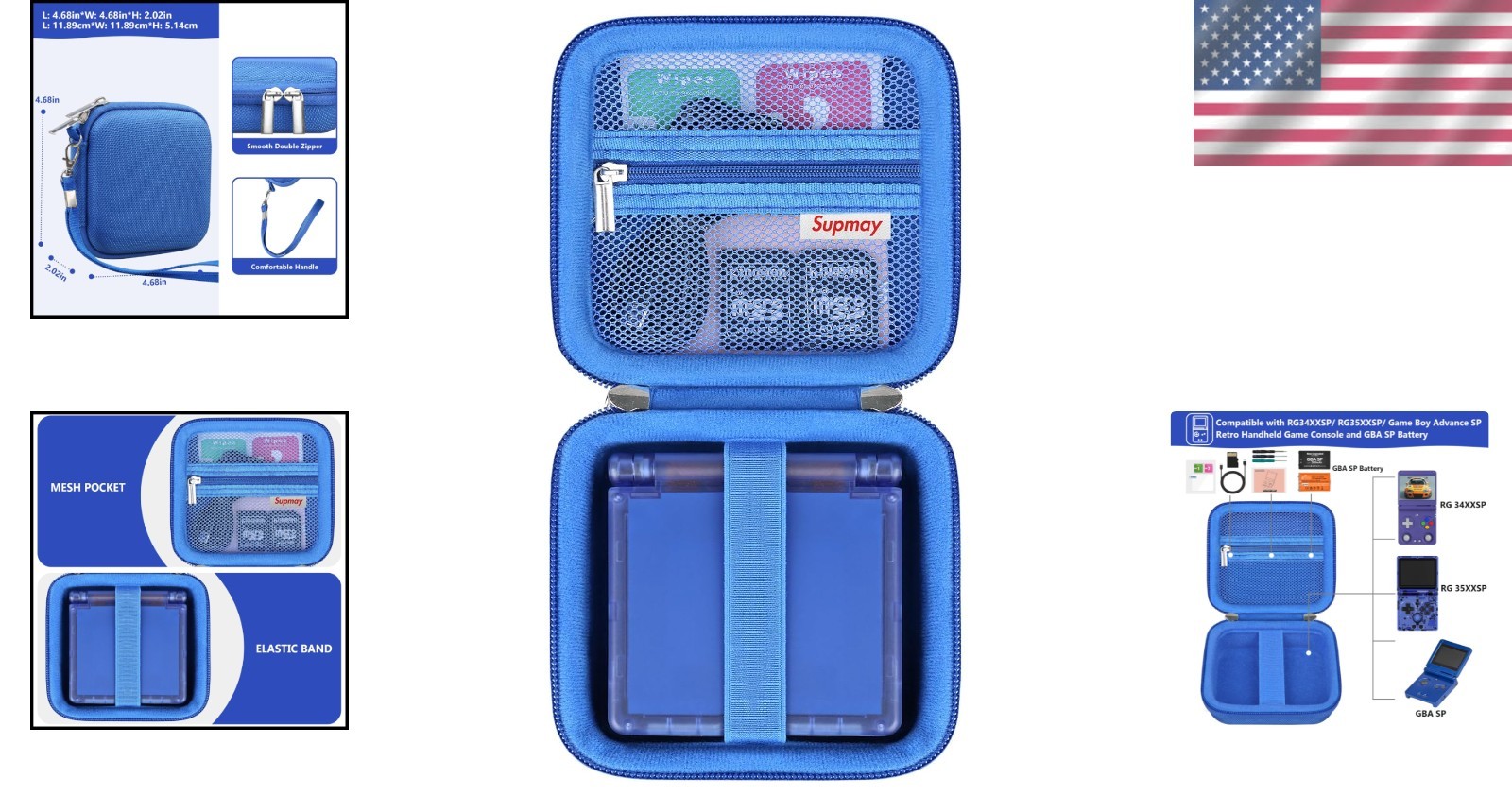 Hard EVA Carrying Case for RG34XXSP/RG35XXSP Retro Game Console – Blue