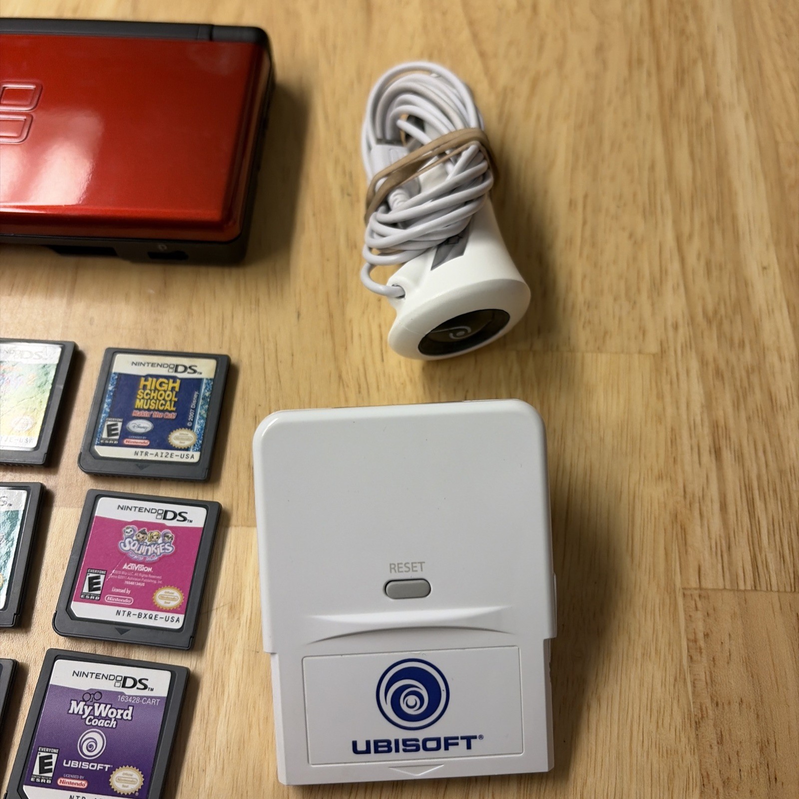 Nintendo DS Lite Crimson Handheld System Bundle Red/Black Charger 15 Games