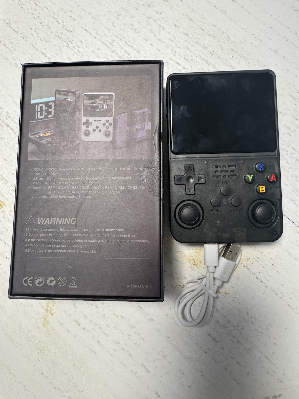 R36S Black Handheld Game Console, 128GB, 640×480, USB, TF Card Support
