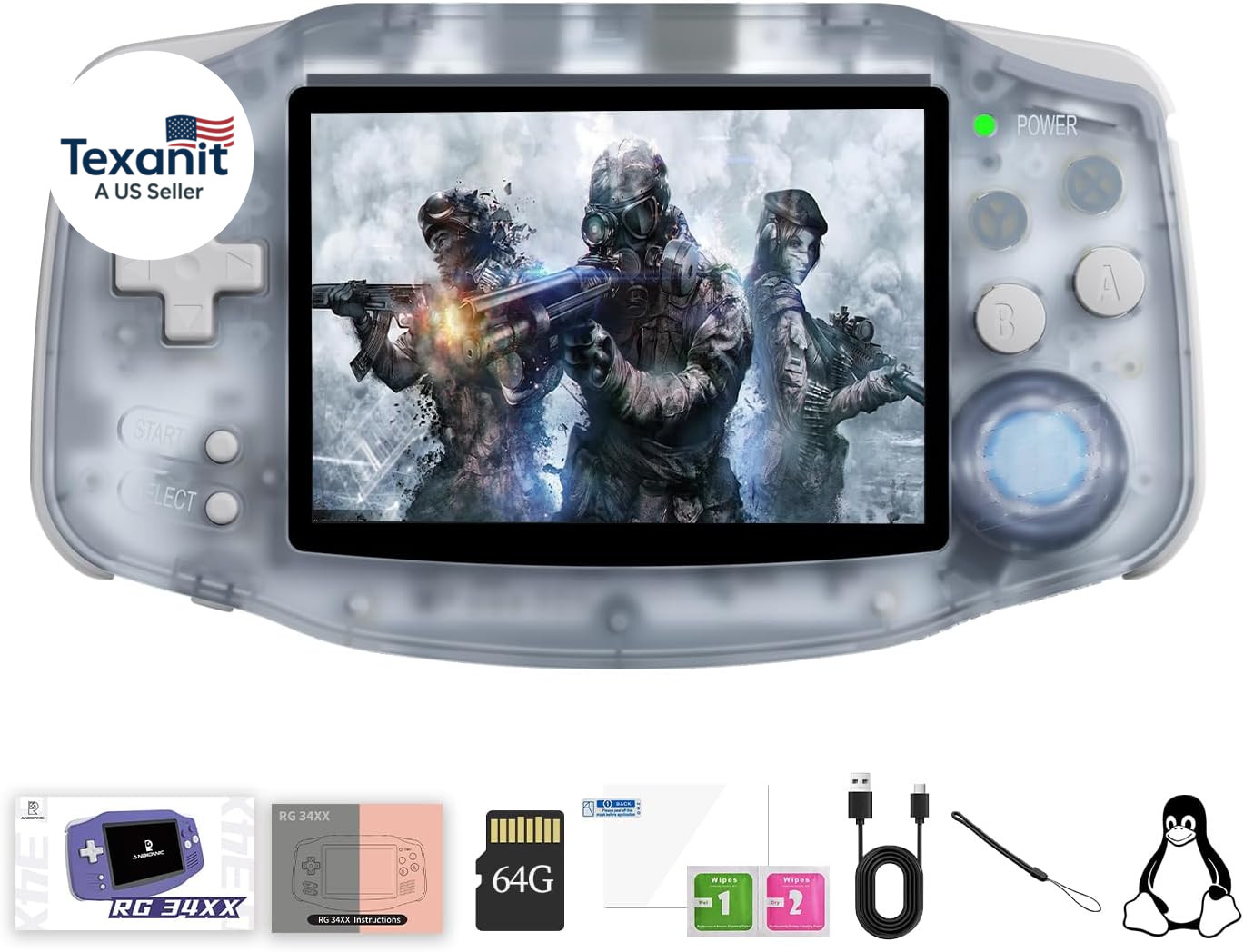 RG 34XX Retro Handheld Game Console Linux 64-Bit 3.4 Inch IPS Screen 64G Card RG