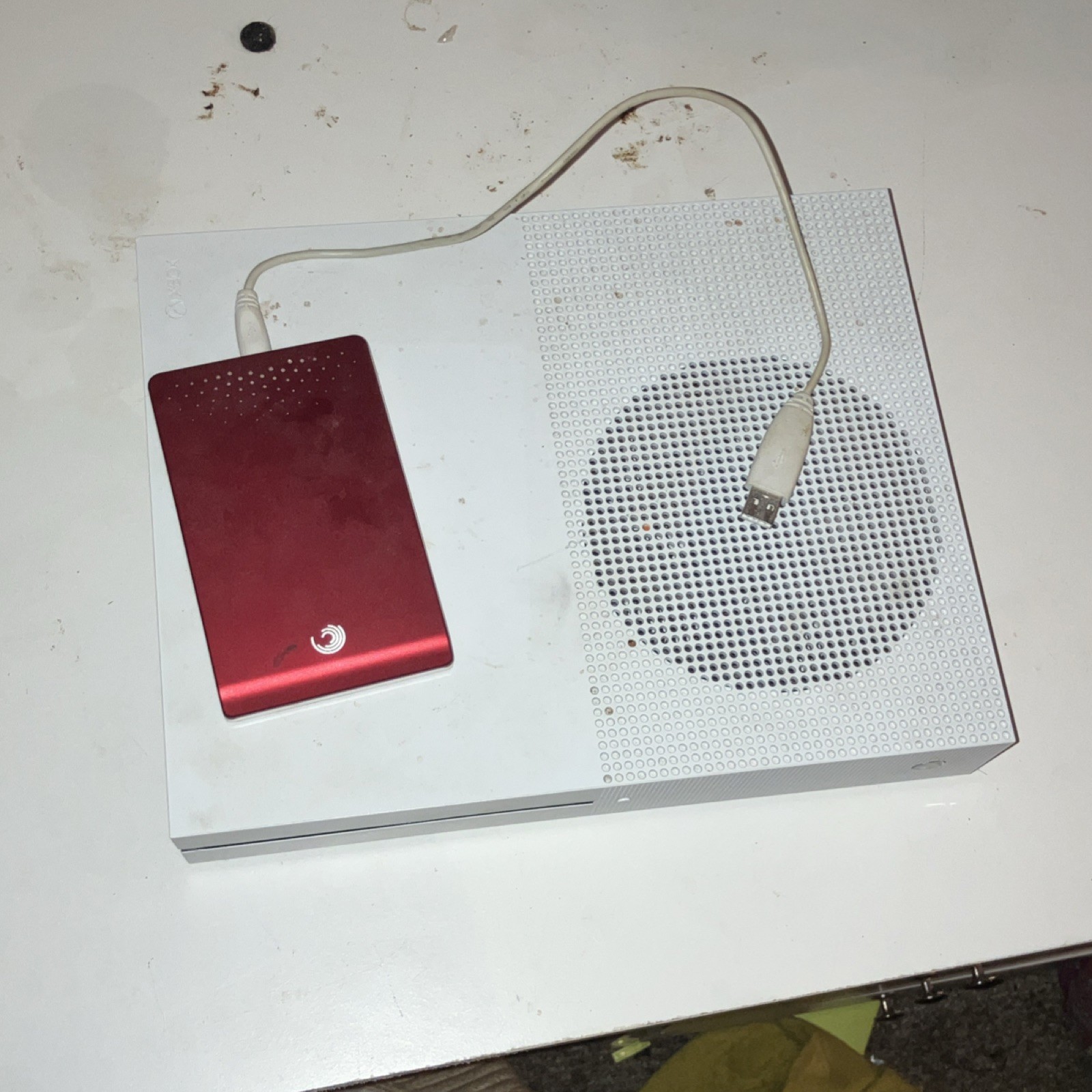 Microsoft Xbox One S White 500GB 4K Console w/ Red USB External Storage