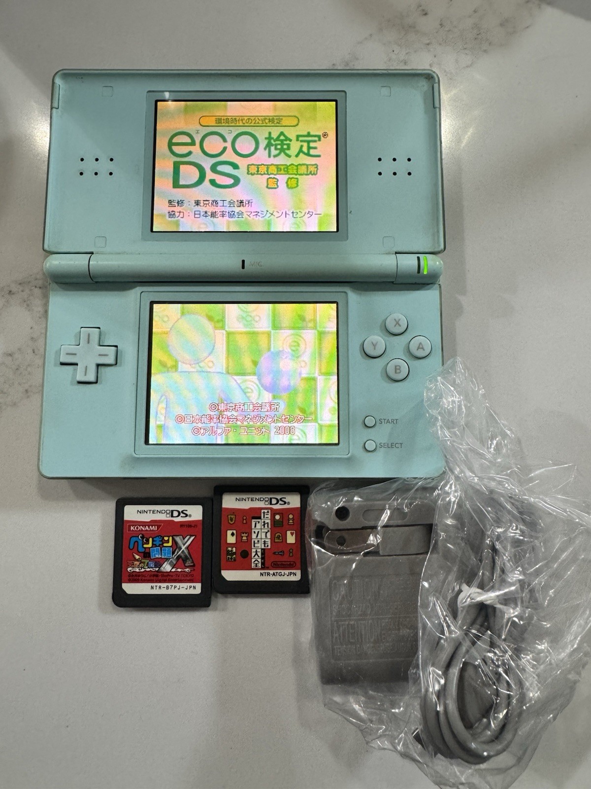 Nintendo DS Lite Ice Blue Console Bundle Charger 3 Games Tested Working JP