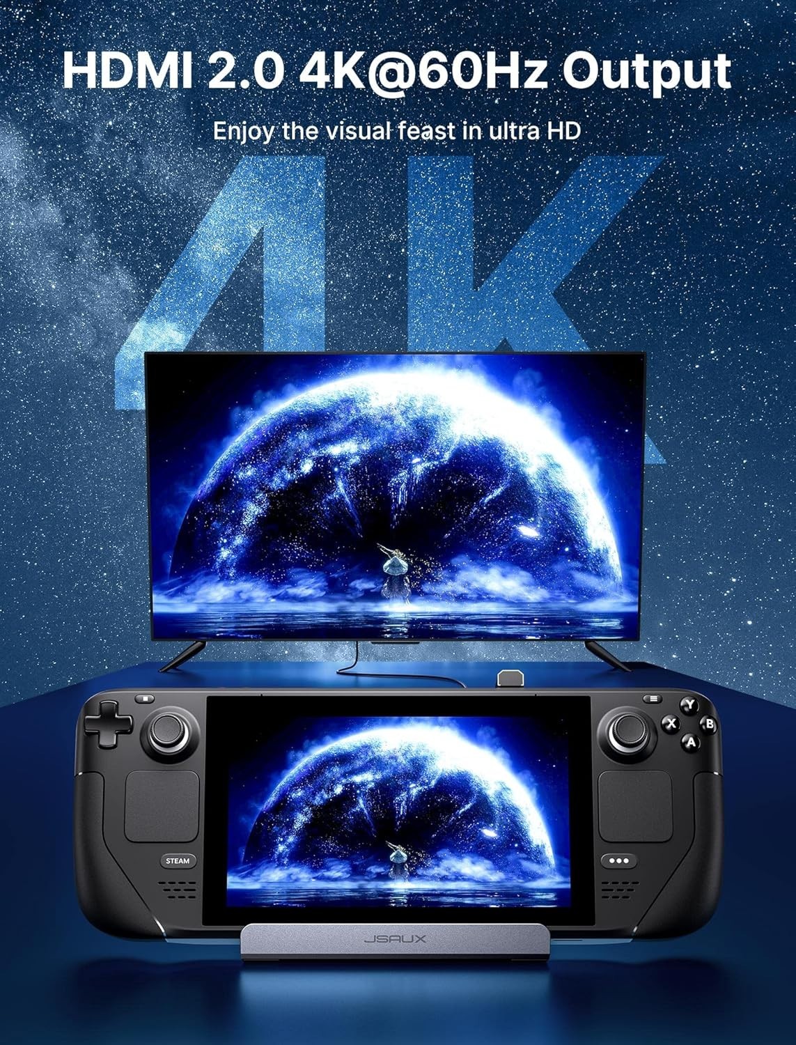 6-in-1 Steam Deck Dock – Vibrant 4K HDMI & Gigabit Ethernet Connectivity