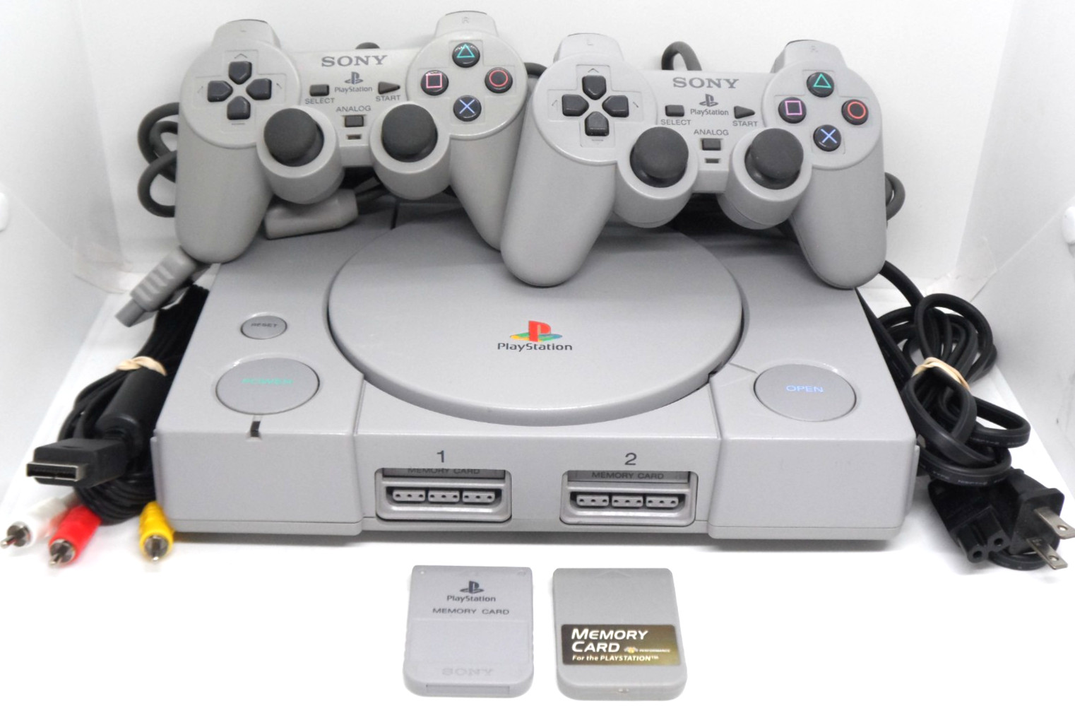 Sony PlayStation Gray Console (SCPH-5501) 2 Controllers, 2 Memory Cards ps1 LOOK