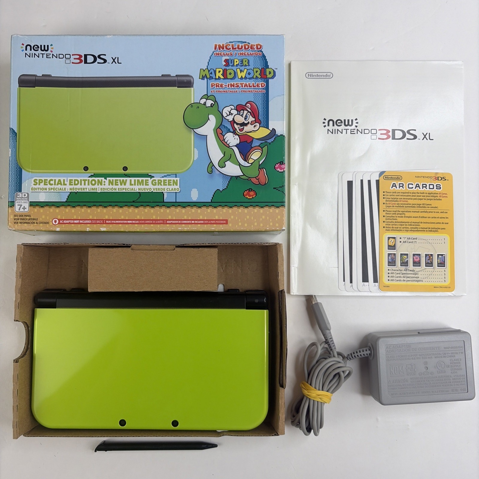 New Nintendo 3DS XL Lime Green Super Mario World Edition Complete Box US Model