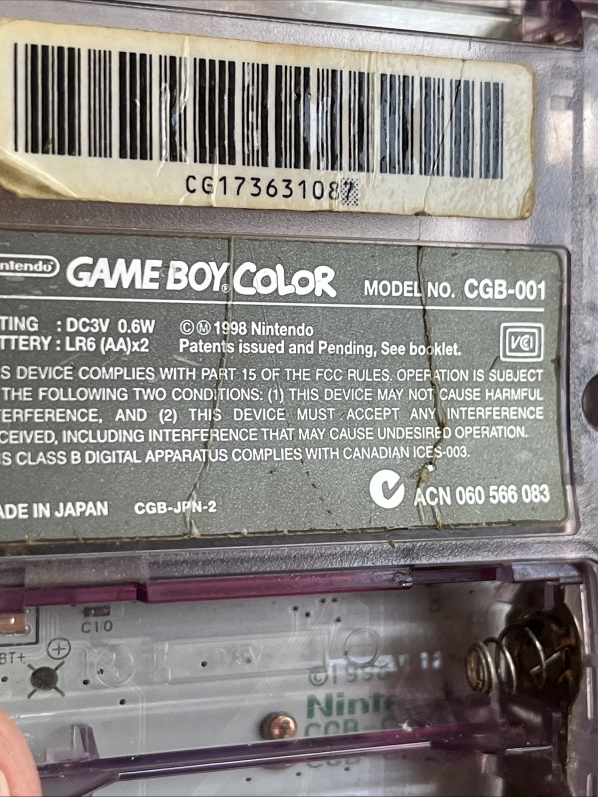 Works Nintendo Game Boy Color Atomic Purple Transparent Clear Croc 2 Bomber Man