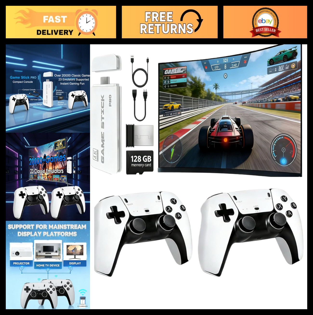 Retro Wireless Gaming Console 2026 – 128GB, 23 Emulators, 20,000+ Games, 4K HDMI