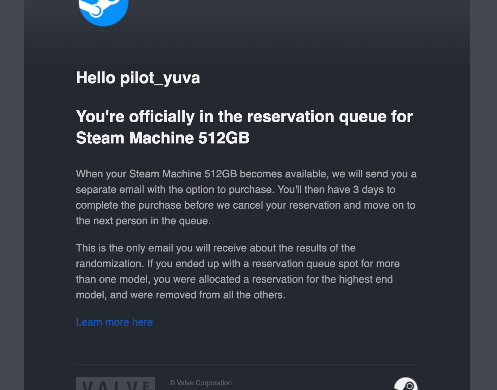 Steam Machine 512GB Valve PC – NO CONTROLLER
