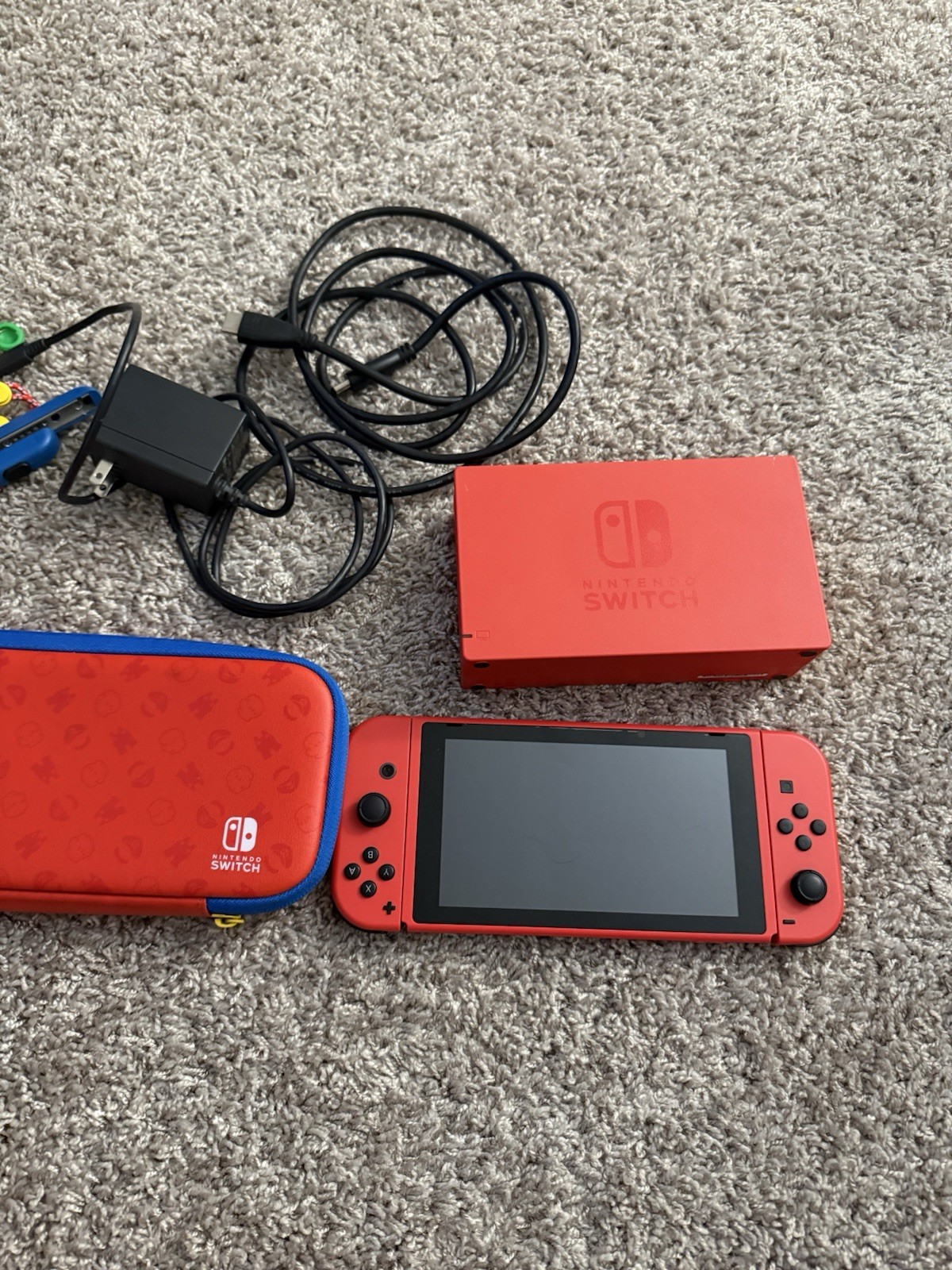Nintendo Switch HAC-001 (-01) Super Mario Edition Red Blue Console + Dock + Case