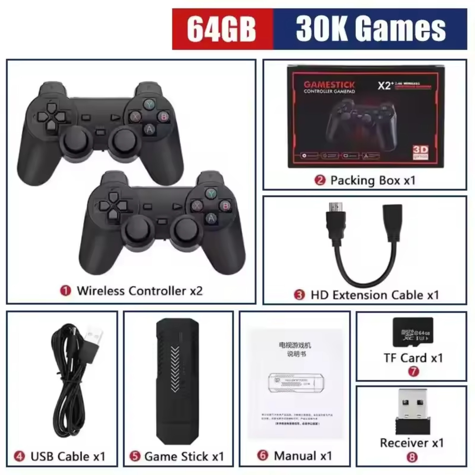 2026 X2 Plus 4K 2.4G Retro Game Stick 256G 50 Emulators PS1 N64 DC Wireless