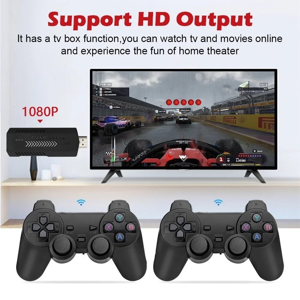 64GB, Wireless 4K Built-in Games HDMI TV Game Stick Console X2 Wireless Gamepad