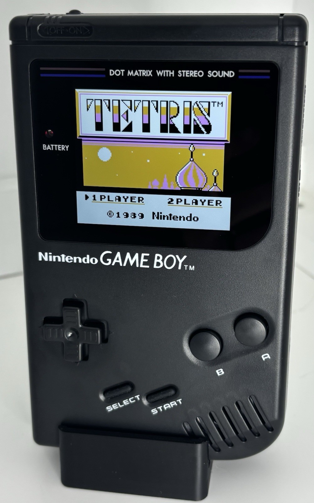 Black Nintendo Game Boy DMG-01, IPS Q5 Screen Mod and USB-C Rechargeable Mod
