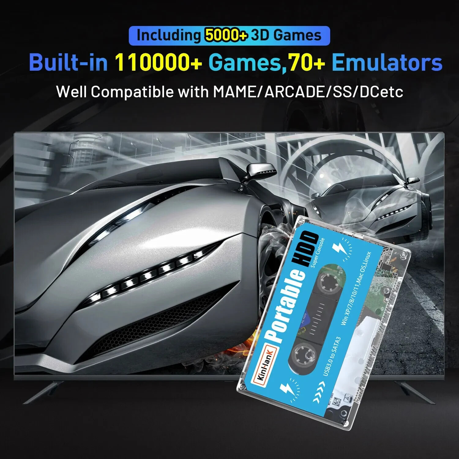 Super Console 17.6oz Game HDD 100000 Video 70 Émulateurs For Dc / Mame / Ss *