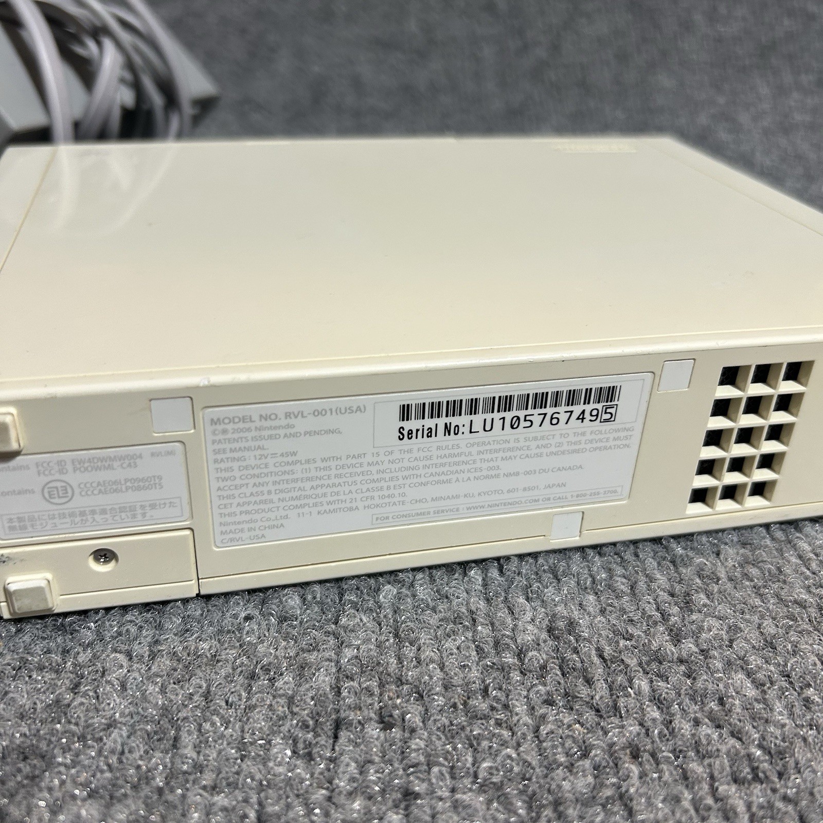 Nintendo Wii RVL-001 (USA) White Console & Power Supply Only Tested & Works