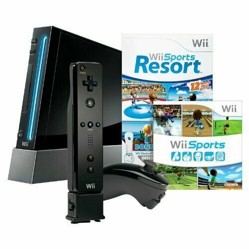 nintendo wii black bundle new in box with 2 games wii sports&sports resort