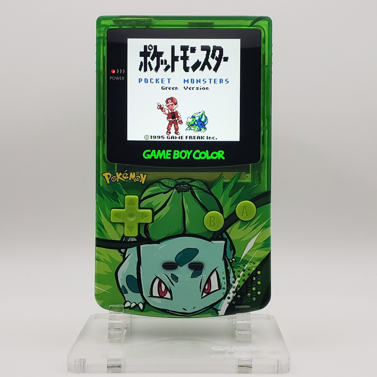 Bulbasaur Game Boy Color w/ Laminated Backlit IPS Screen, New Speaker, Recapped