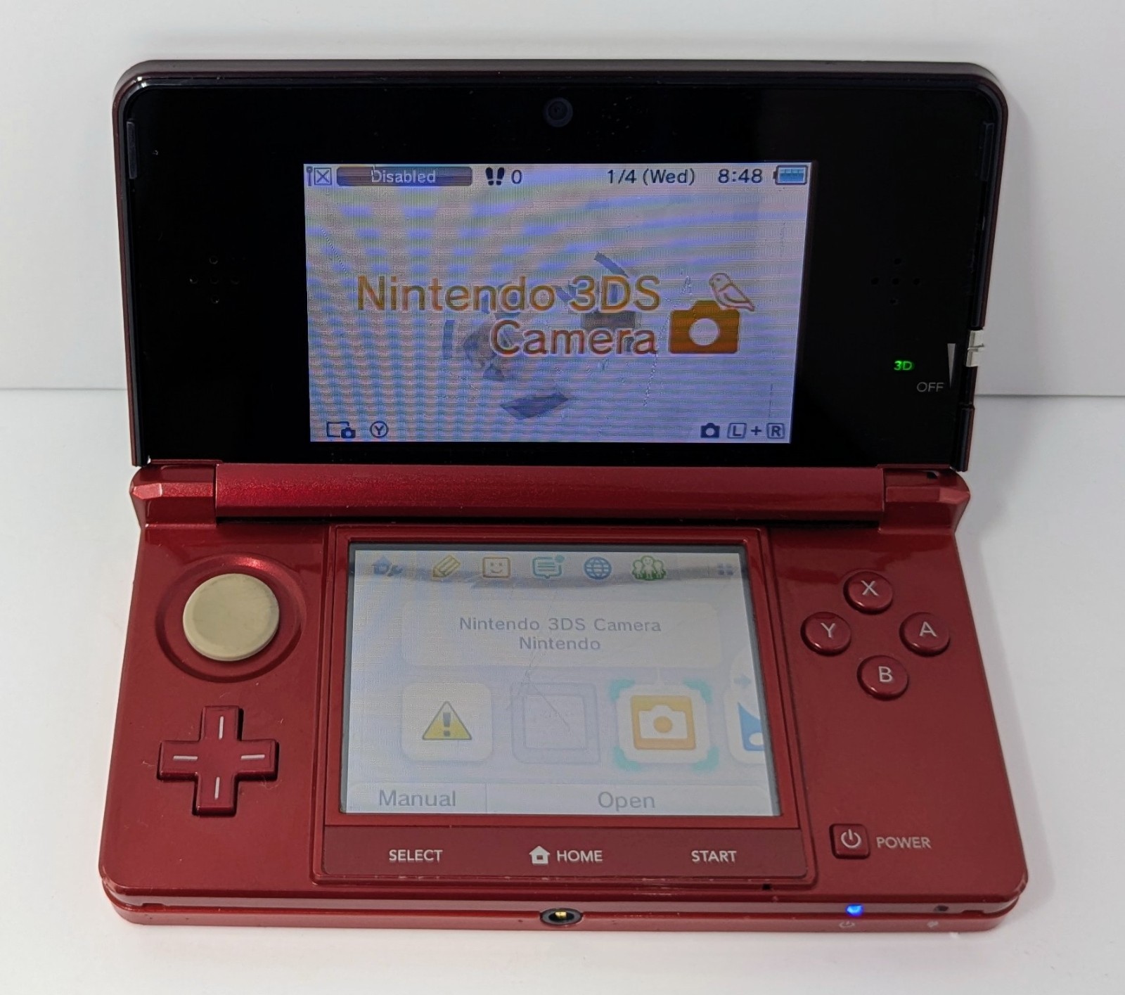Nintendo 3DS Flame Red Handheld System Bundle w/ Charger – Screen Dent – Tested!