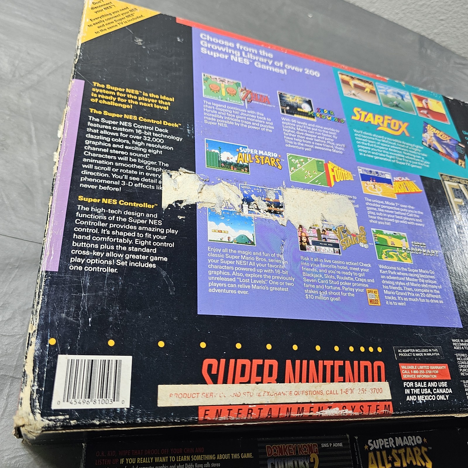 Super Nintendo SNES Console IN BOX Bundle W/ Super Mario All Star Donkey Kong 2!