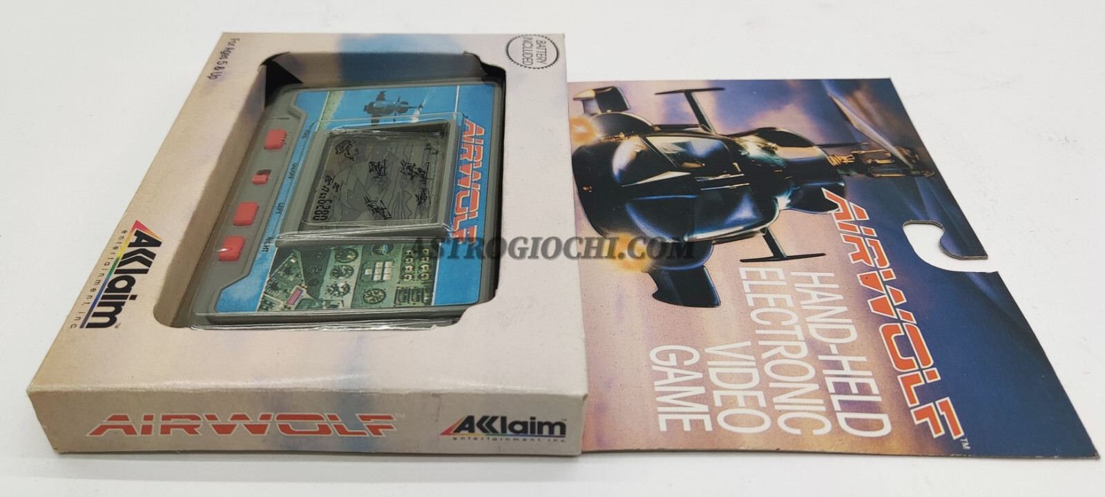 AIRWOLF AKKLAIM HANDHELD LCD GAME WATCH VINTAGE 1988 WORKING IN BOX VERY RARE