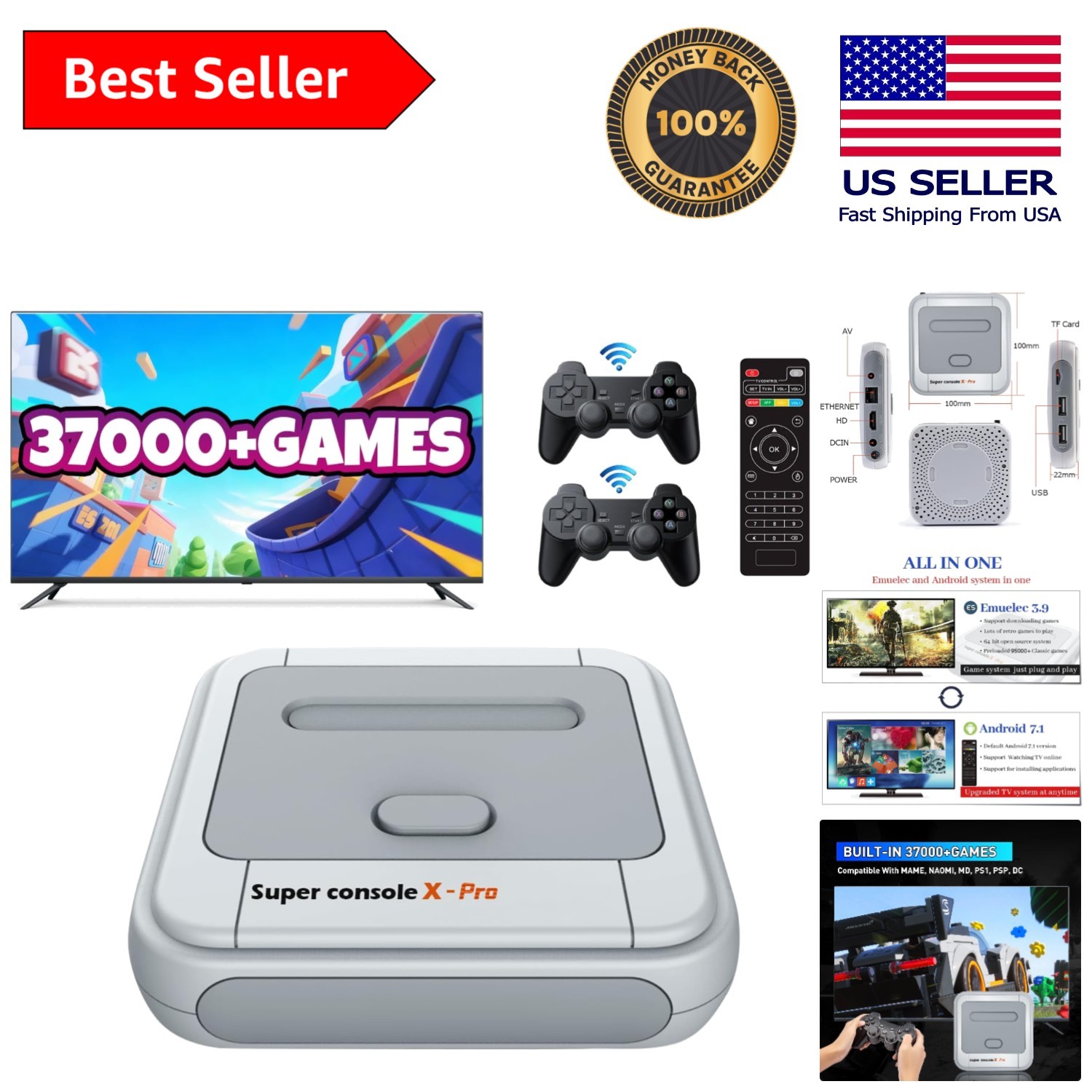 Compact Super Console X Pro: 4K Video & 5 Player Multiplayer Adventure Awaits!