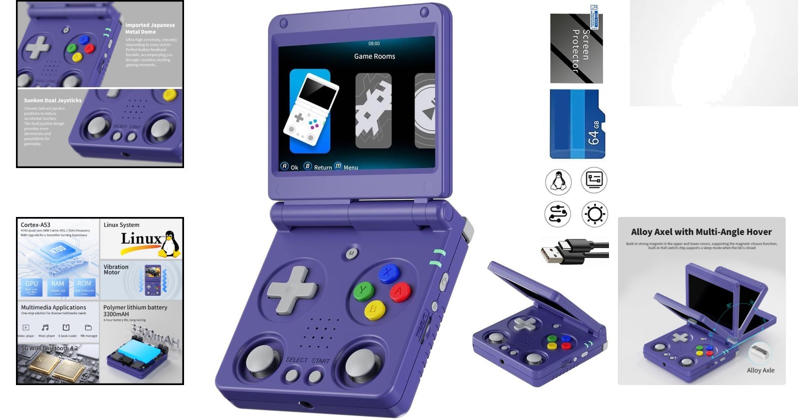 Compact Retro Handheld Game System – 64GB Memory & 3300mAh Lithium Battery Power