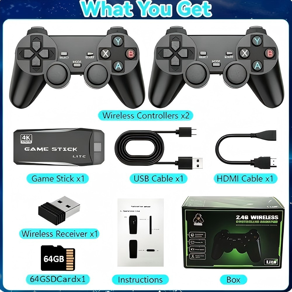 Retro Game Console 20000+ Games 4K HDMI Output w/ 2 Wireless Controllers & 64GB