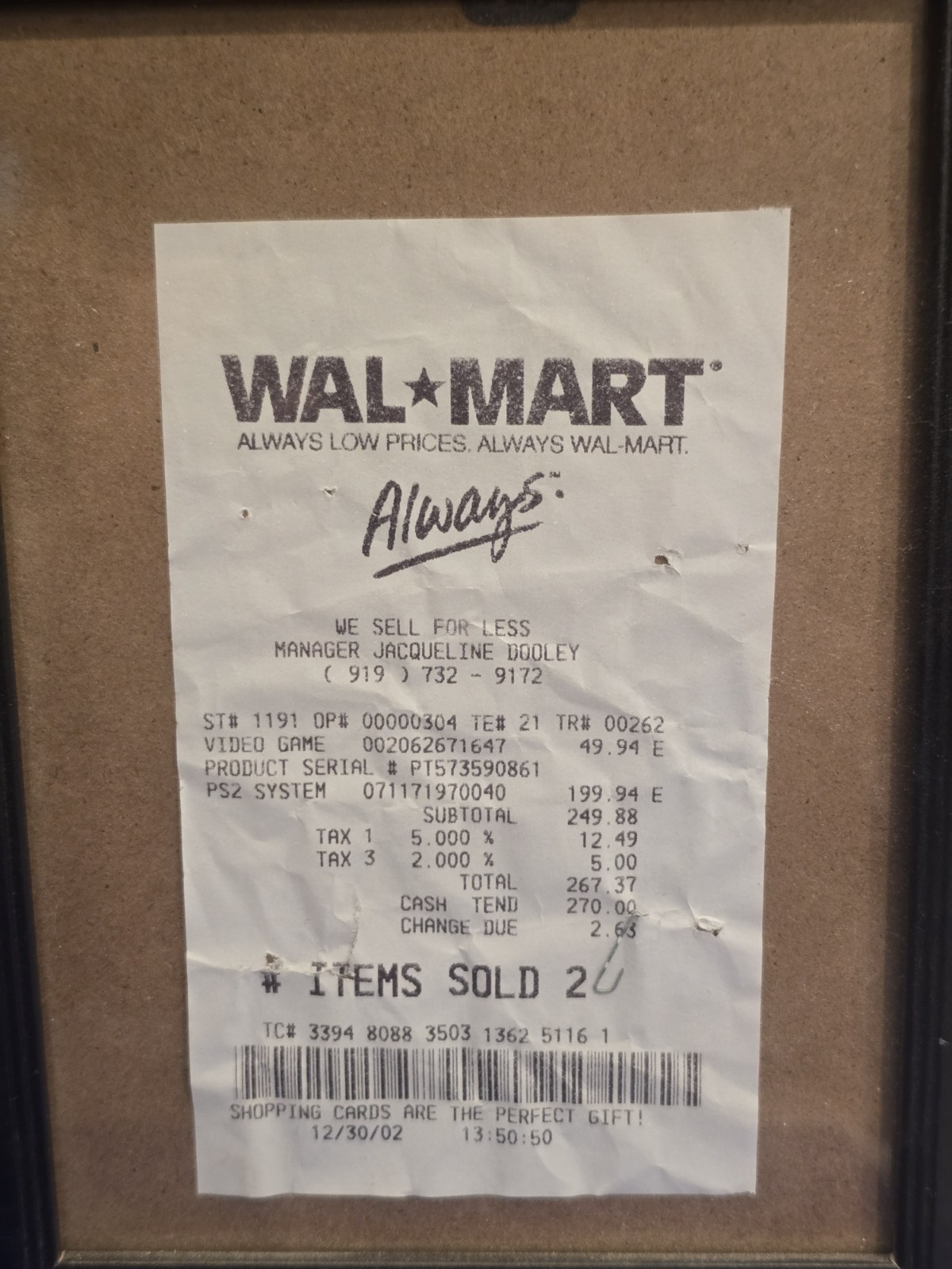 2002 PS2 Fat Console Time Capsule CIB Walmart Bag Matching Receipt Spyro Game.