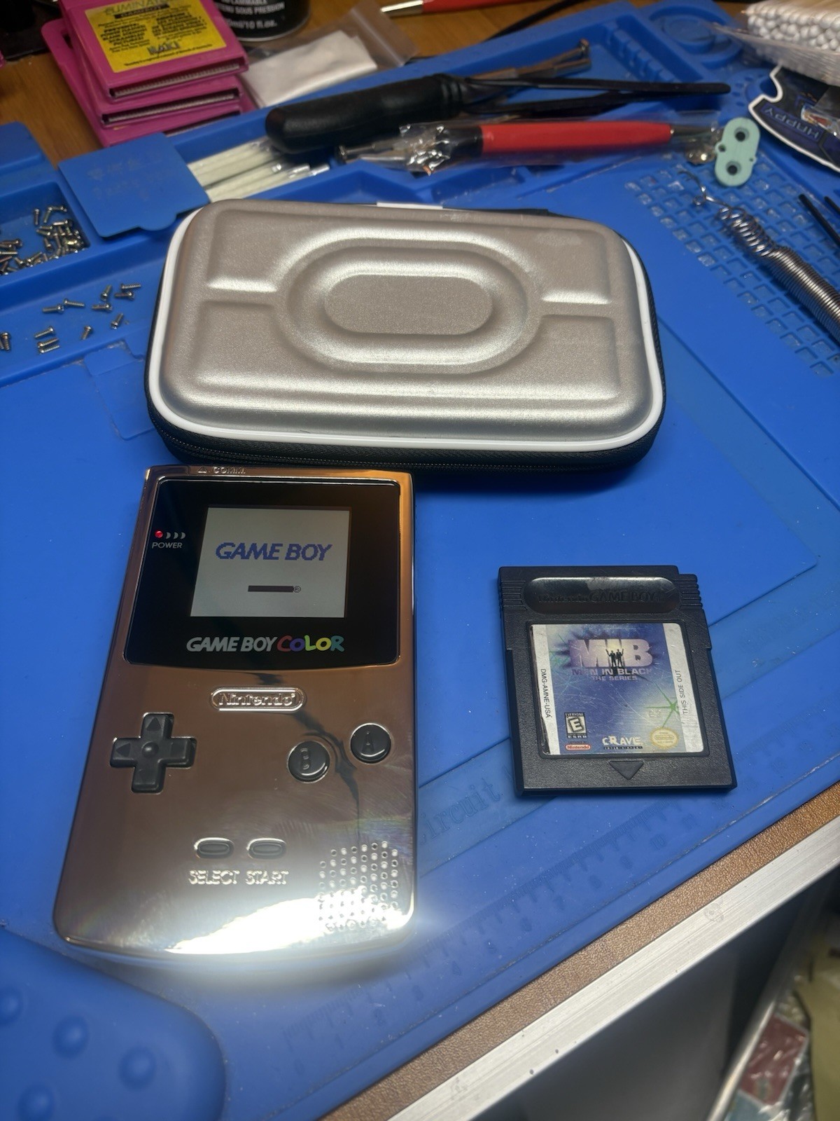 Backlit TFT Silver Chrome Nintendo Gameboy Color GBC cartridge Pouch