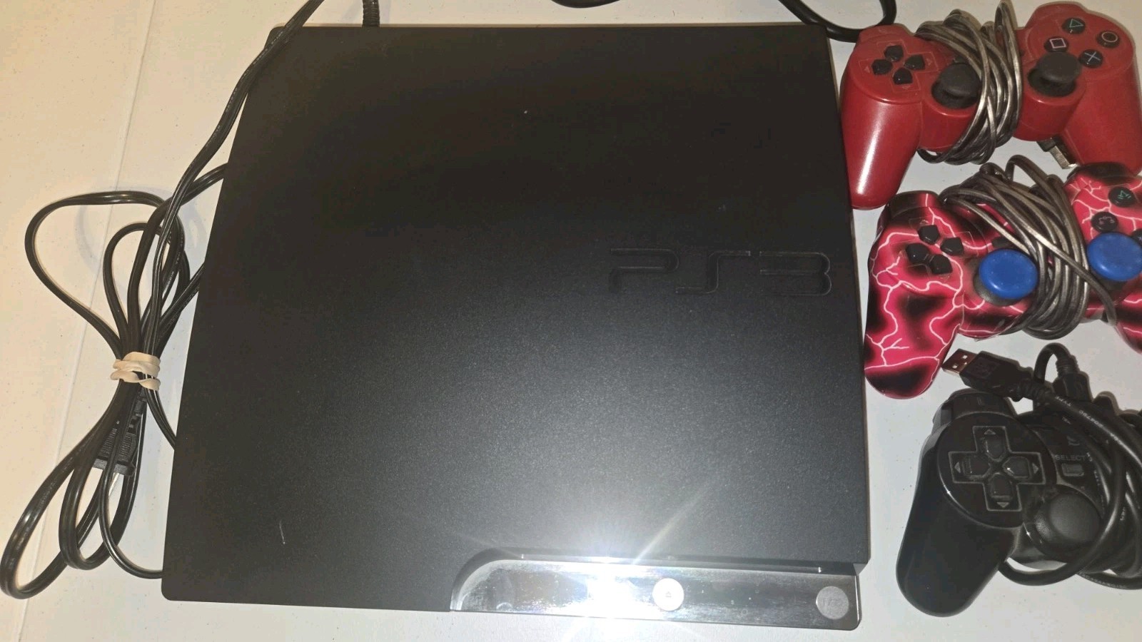 Sony PlayStation 3 Console PS3 Slim 160GB Plus 3 Controllers *Tested/Works*