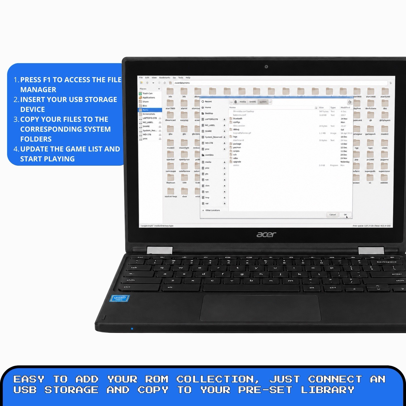 Retro Gaming Laptop Netbook Batocera 128GB Mini PC Emulation Console Controller