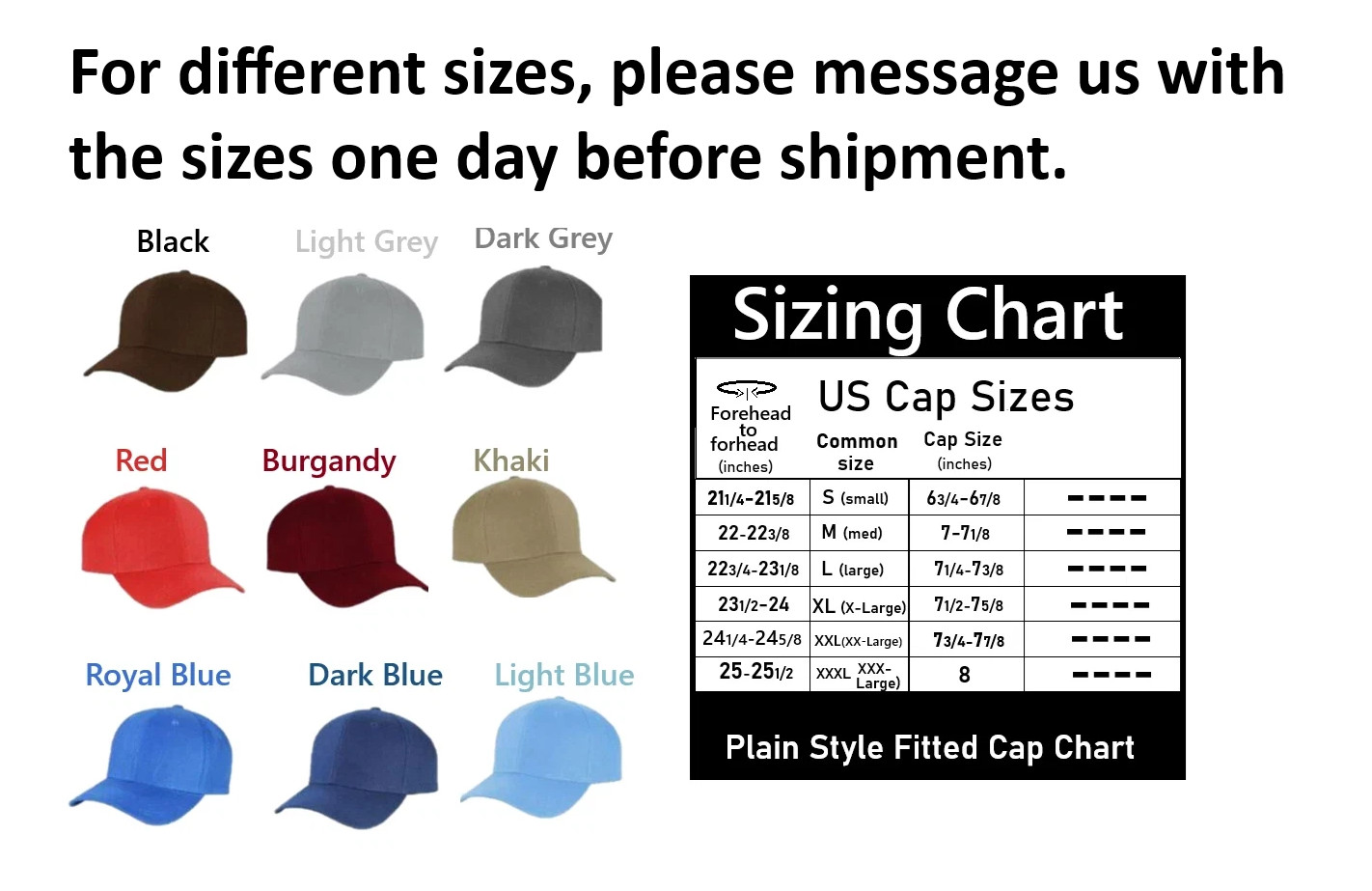 Plain Style Fitted Game Caps Select Color and Size See size chart in listing