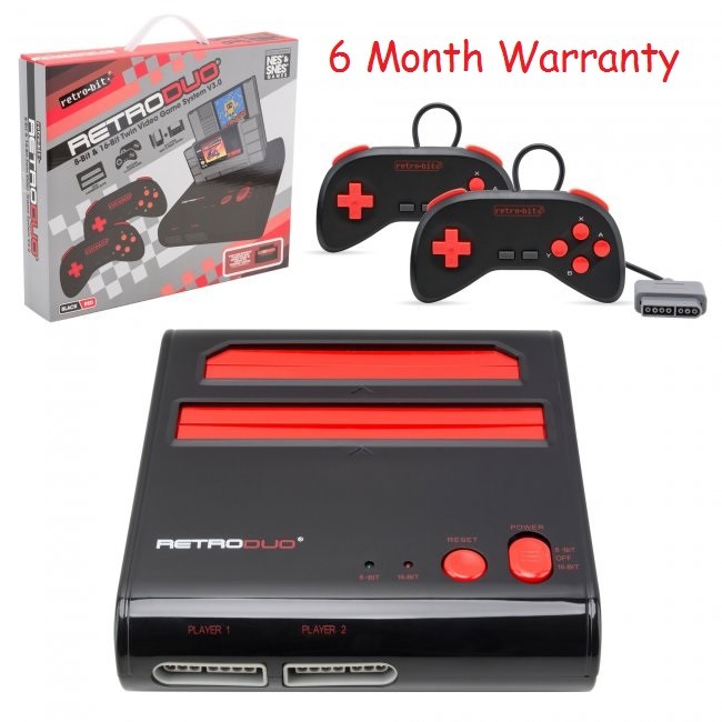 NES SNES Retro-Bit Retro Duo Twin Video Game System, Red/Black v3.0 NEW