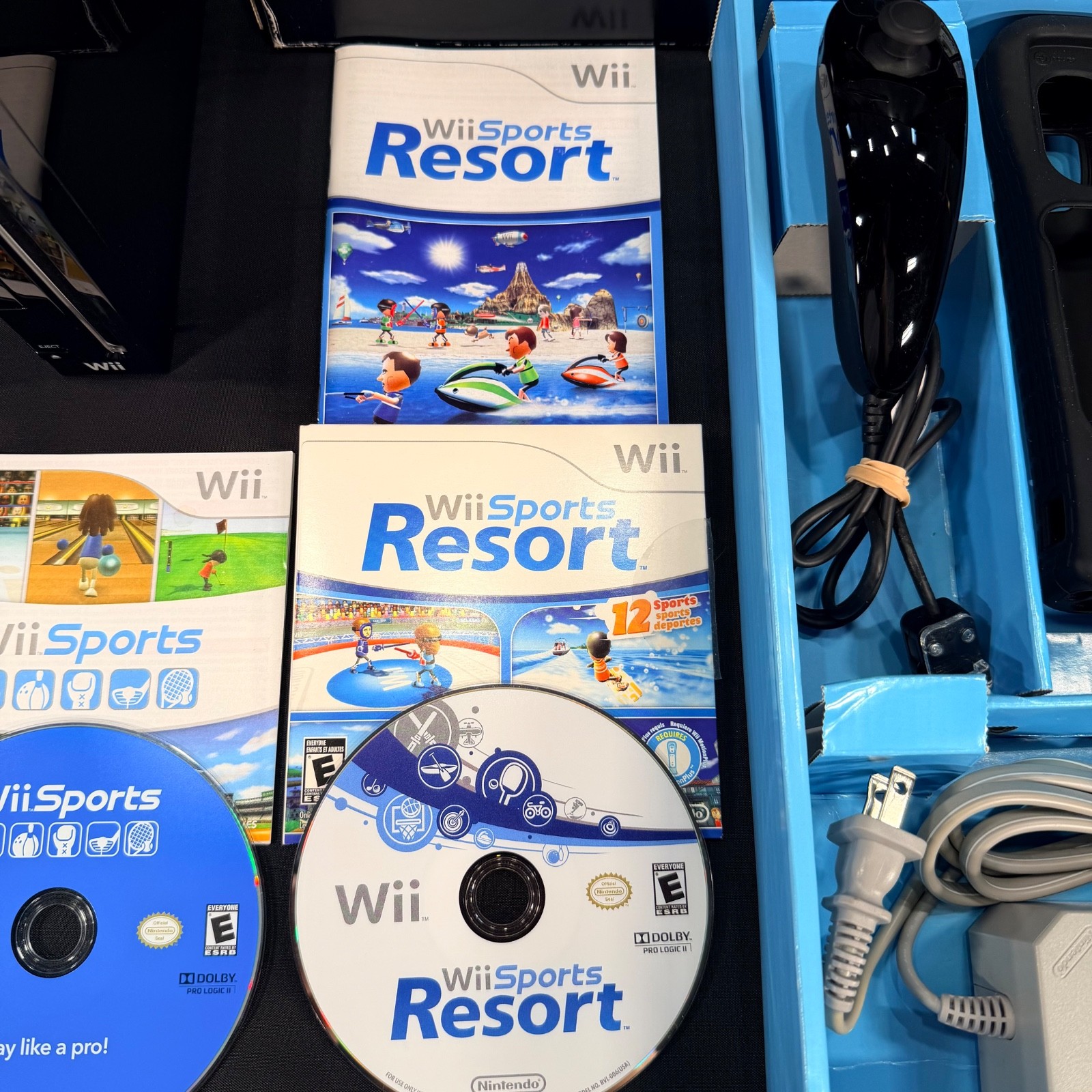 Nintendo Wii Black Console Bundle w/Wii Sports & Resort, 2 Motion Plus/Bag w/Box