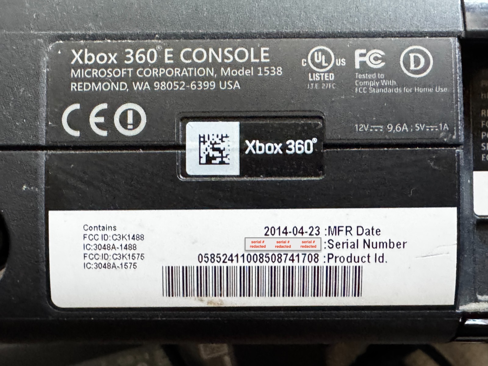 Xbox 360 E Console & Power Supply + 3 controllers 1538 Model Tested 3GB WORKING
