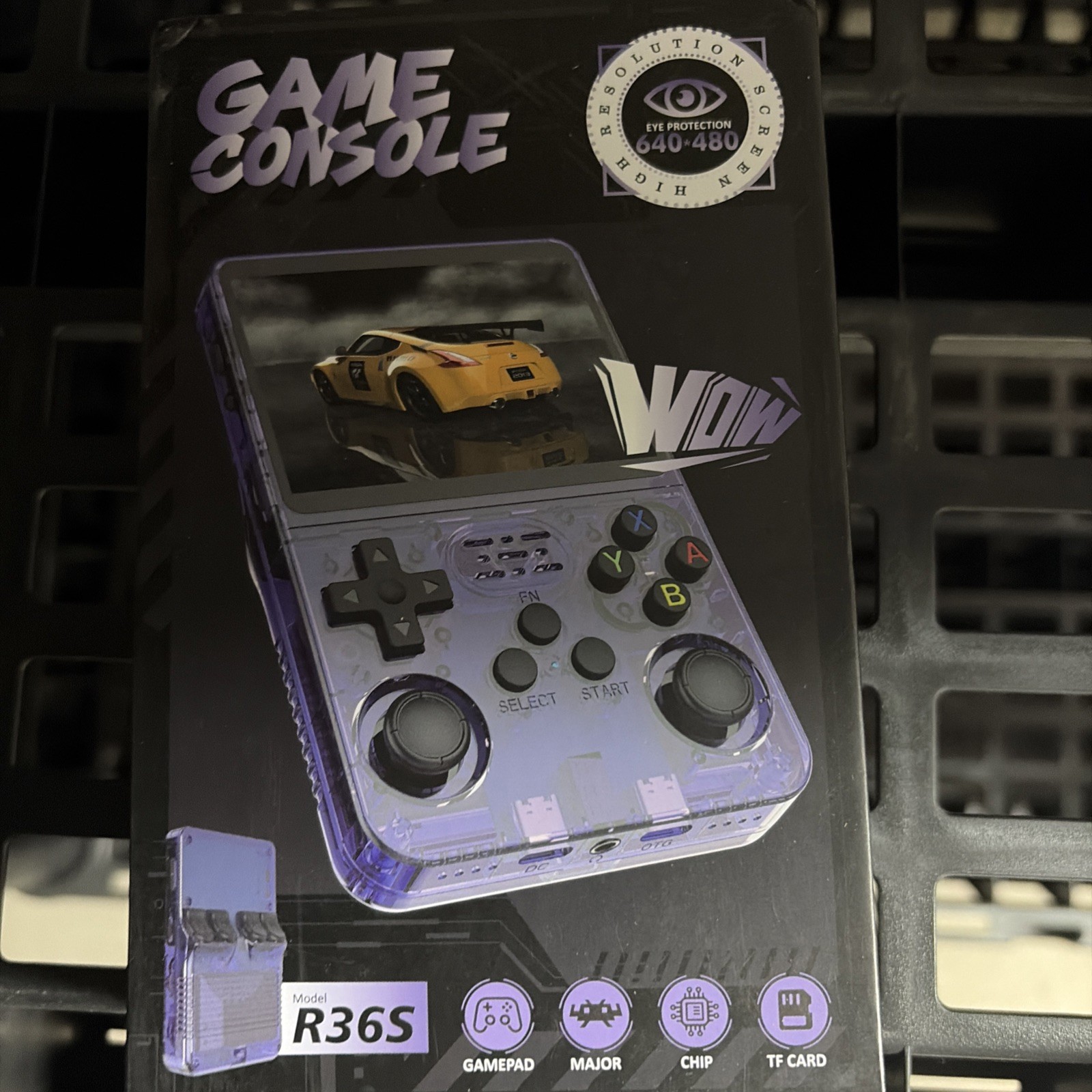 R36S Handheld Game Console 640×480 Quad-Core ARM 1GB RAM Purple TF Card