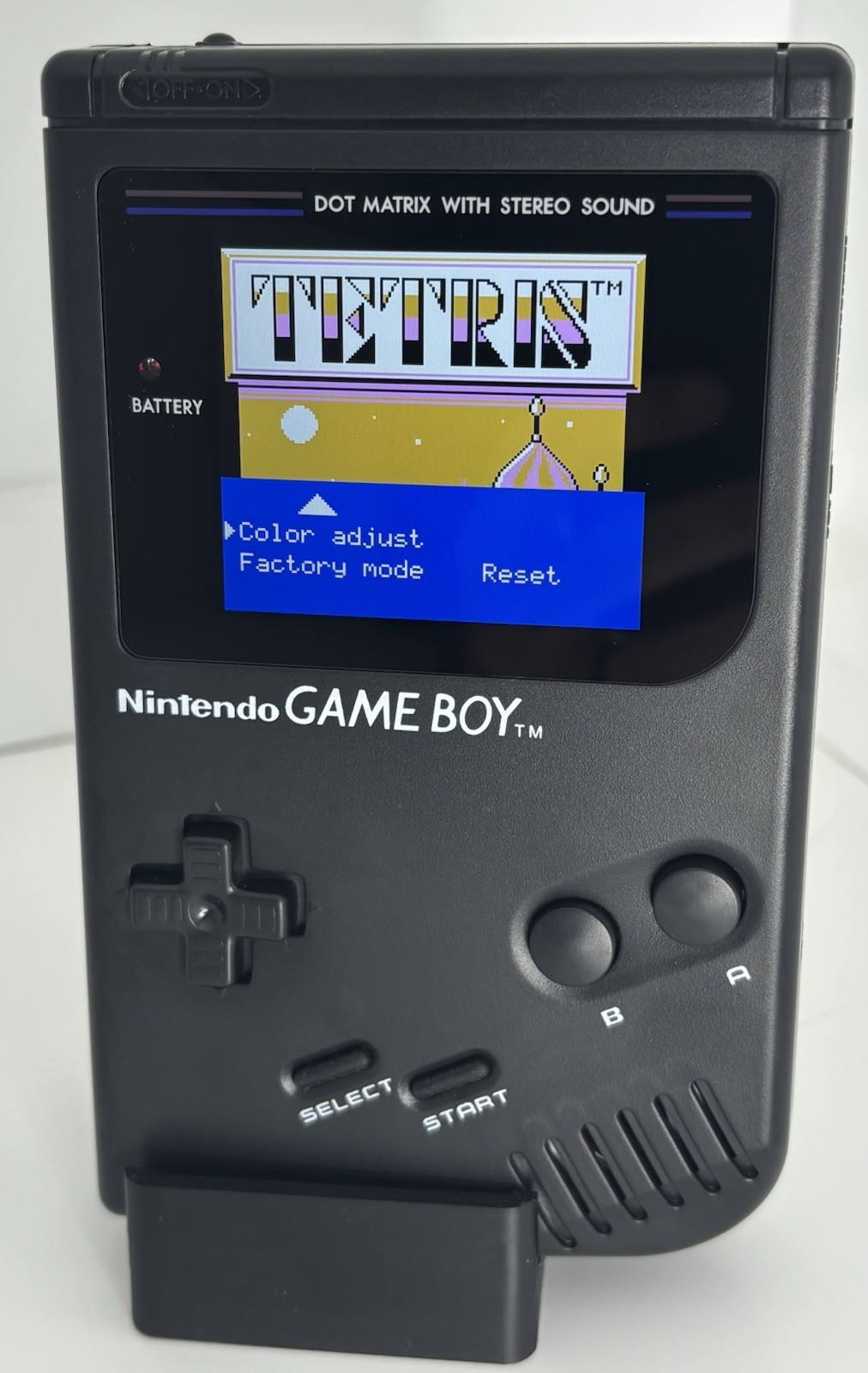 Black Nintendo Game Boy DMG-01, IPS Q5 Screen Mod and USB-C Rechargeable Mod