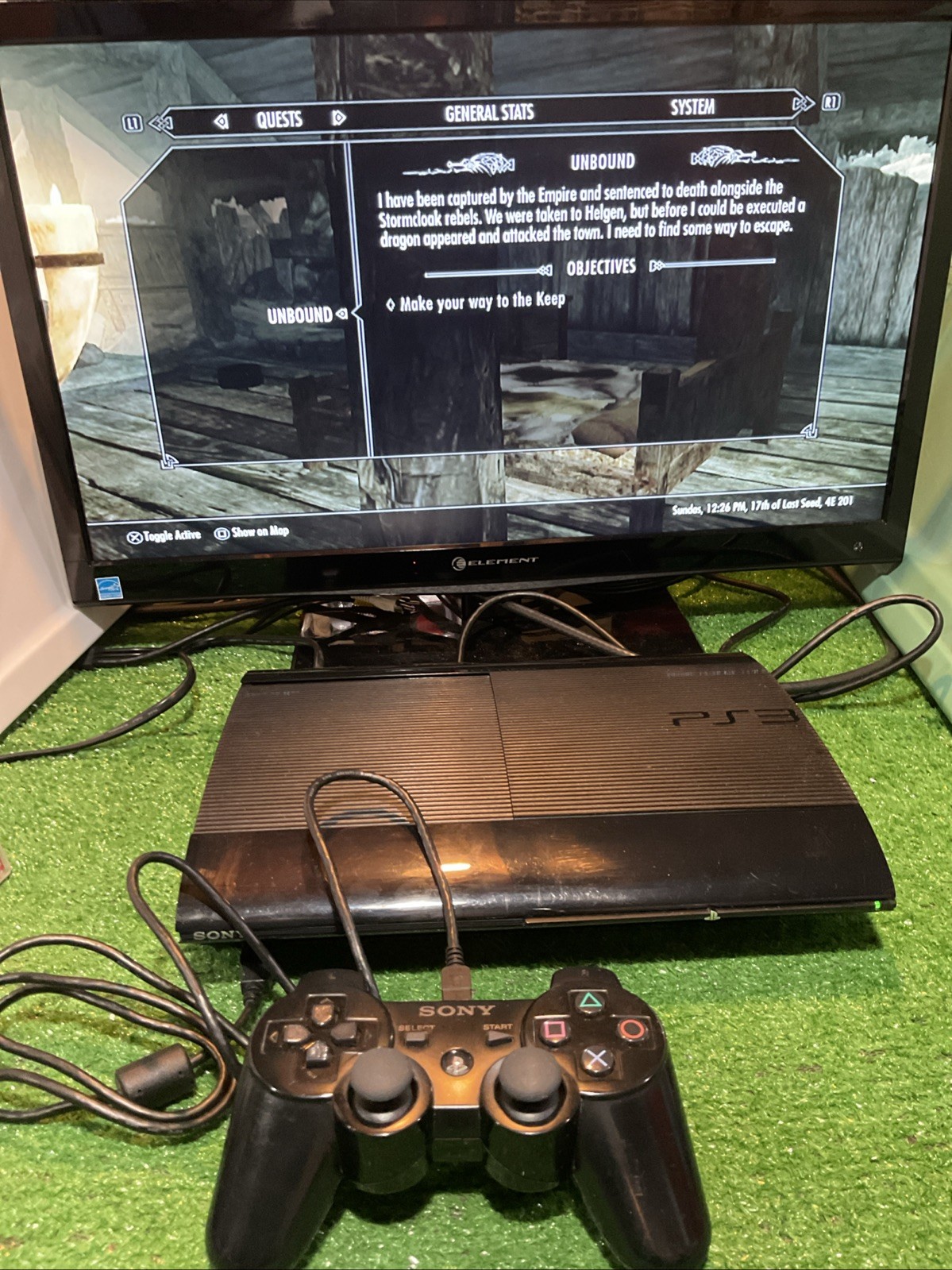 Sony PlayStation 3 PS3 Super Slim Game Console CECH-4001B Controller Cables Box