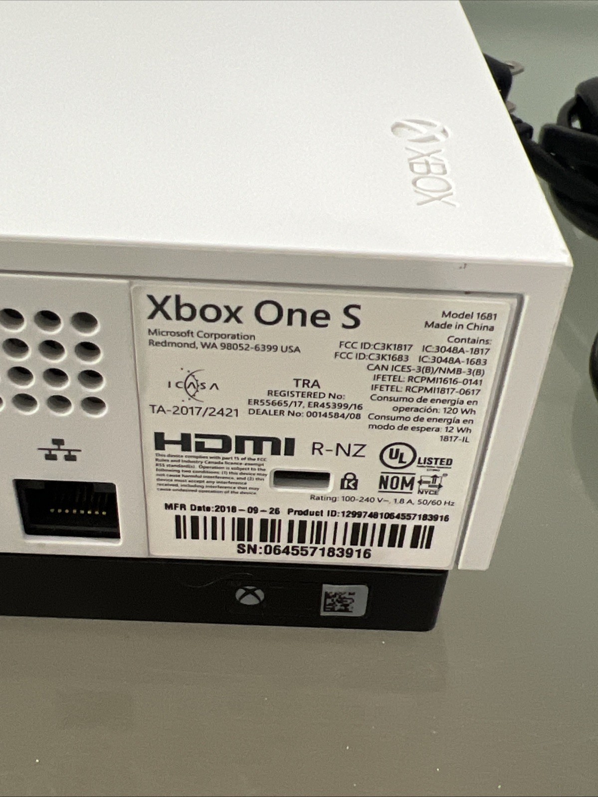 Microsoft Xbox One S 800GB Console Only White 1681 WORKING