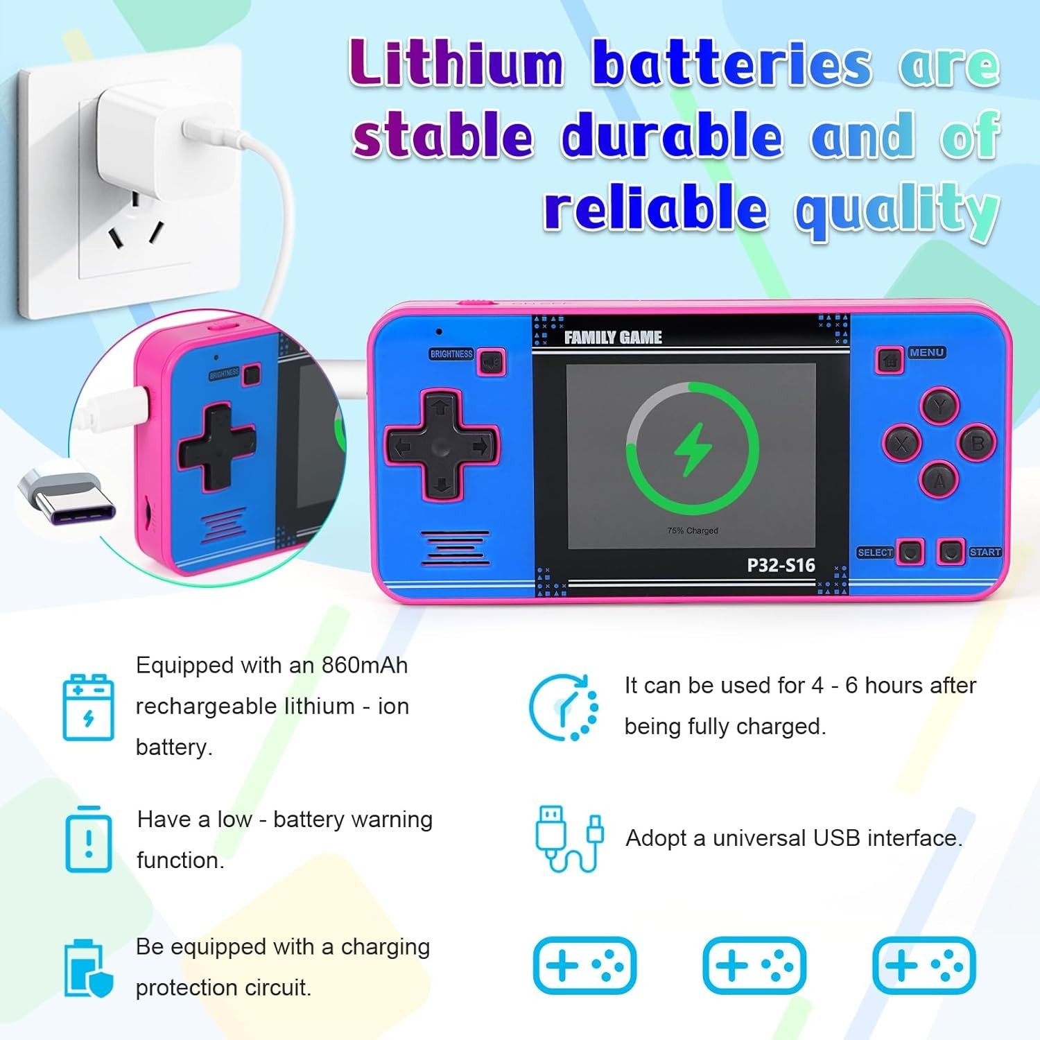 Handheld Game for Kids ，Built-in 220 32-bit Video Games, 3.0” IPS Screen, Rec…