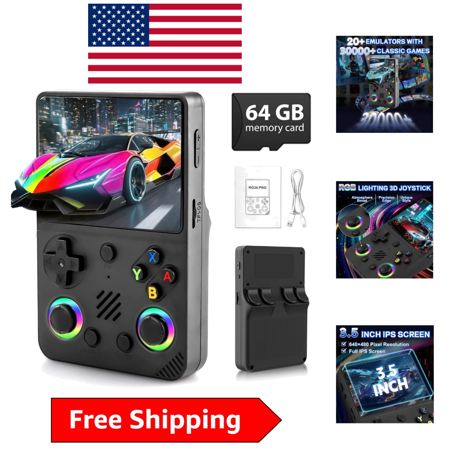 Stylish RG36PRO Handheld Console: 64G Storage, Ergonomic Design, Portable Fun